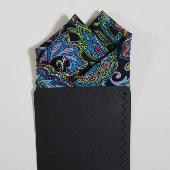 New - Blue Black Scroll Pre-Folded Pocket Square Handkerchief Insert - Picture 6 of 7